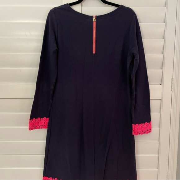 Sail to Sable Sheath Dress with Lace Crochet Detailing Navy Pink Size Small - Picture 2 of 4